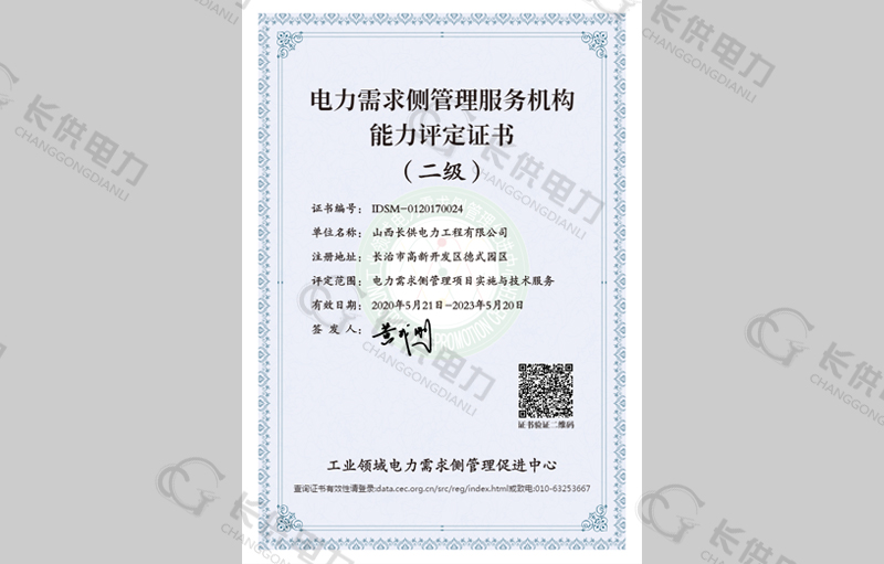 工业领域电力需求侧管理服务机构资质证书